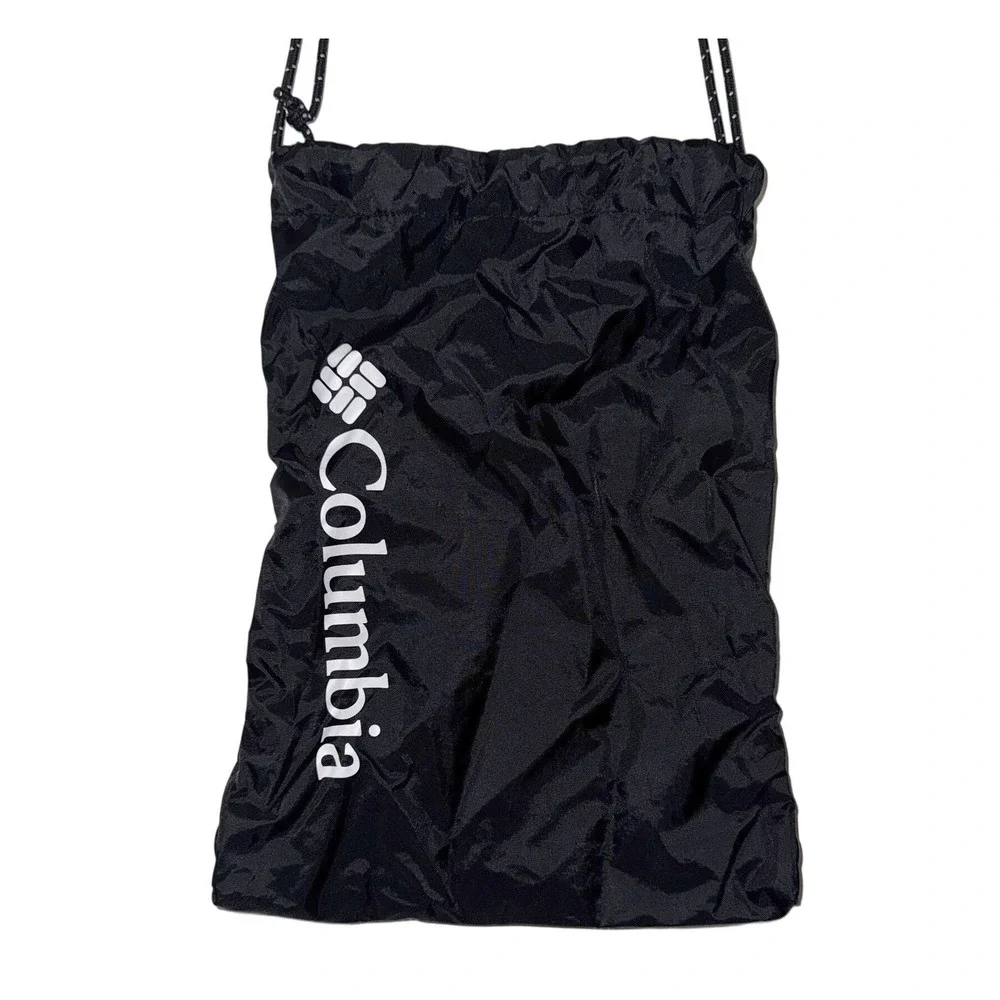 Columbia Black Drawstring Backpack Cinch Bag Logo Graphic Sport Gym Sack